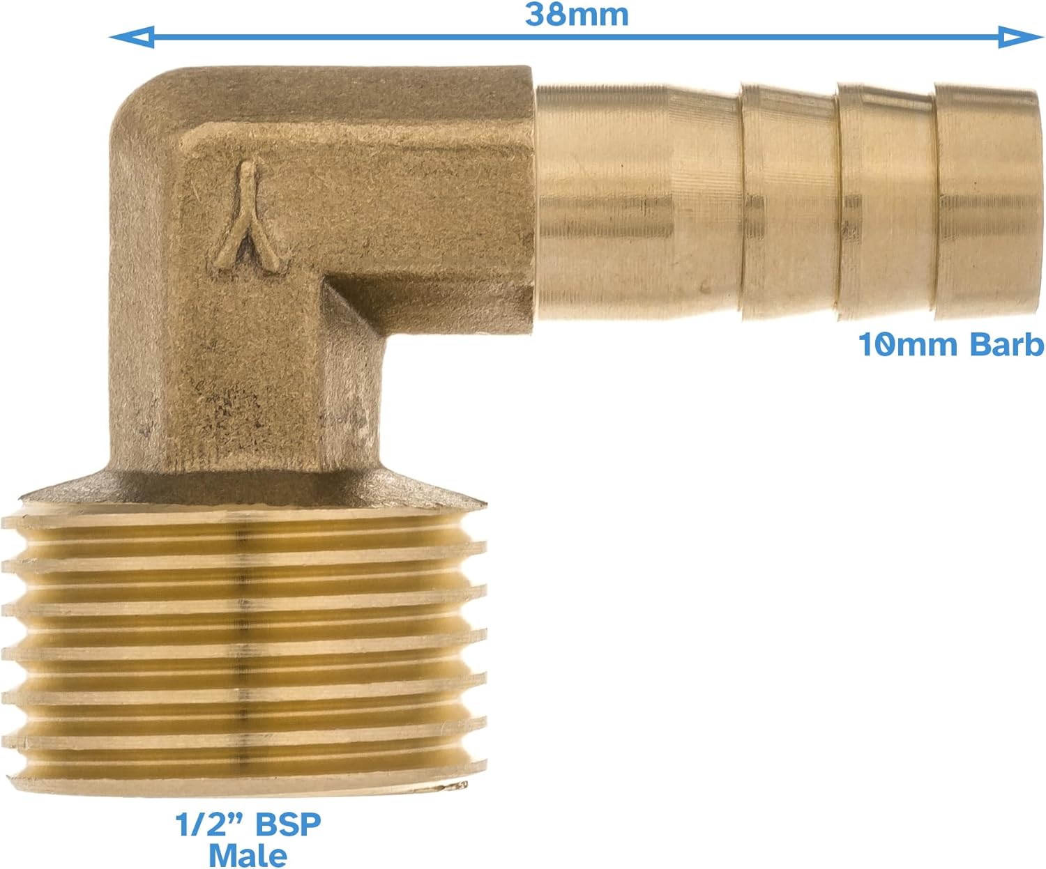 Brass 10mm Barb to 1/2" BSP Male Thread 90 Degree Elbow Fitting Connector, Threaded Hose Pipe Tubing Connecting Joint Adapter Coupler, Used to Connect Lines for Water, Air, Fuel and Oil