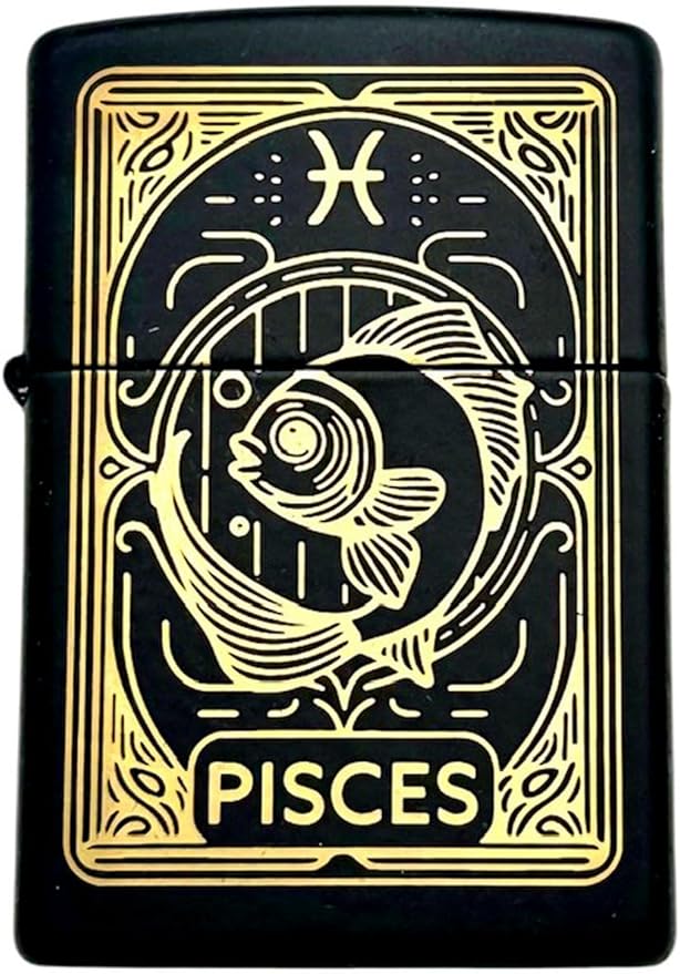 Zippo Lighter - Personalized Custom Message Engraved on Backside Zodiac, Horoscope Signs (Pisces)