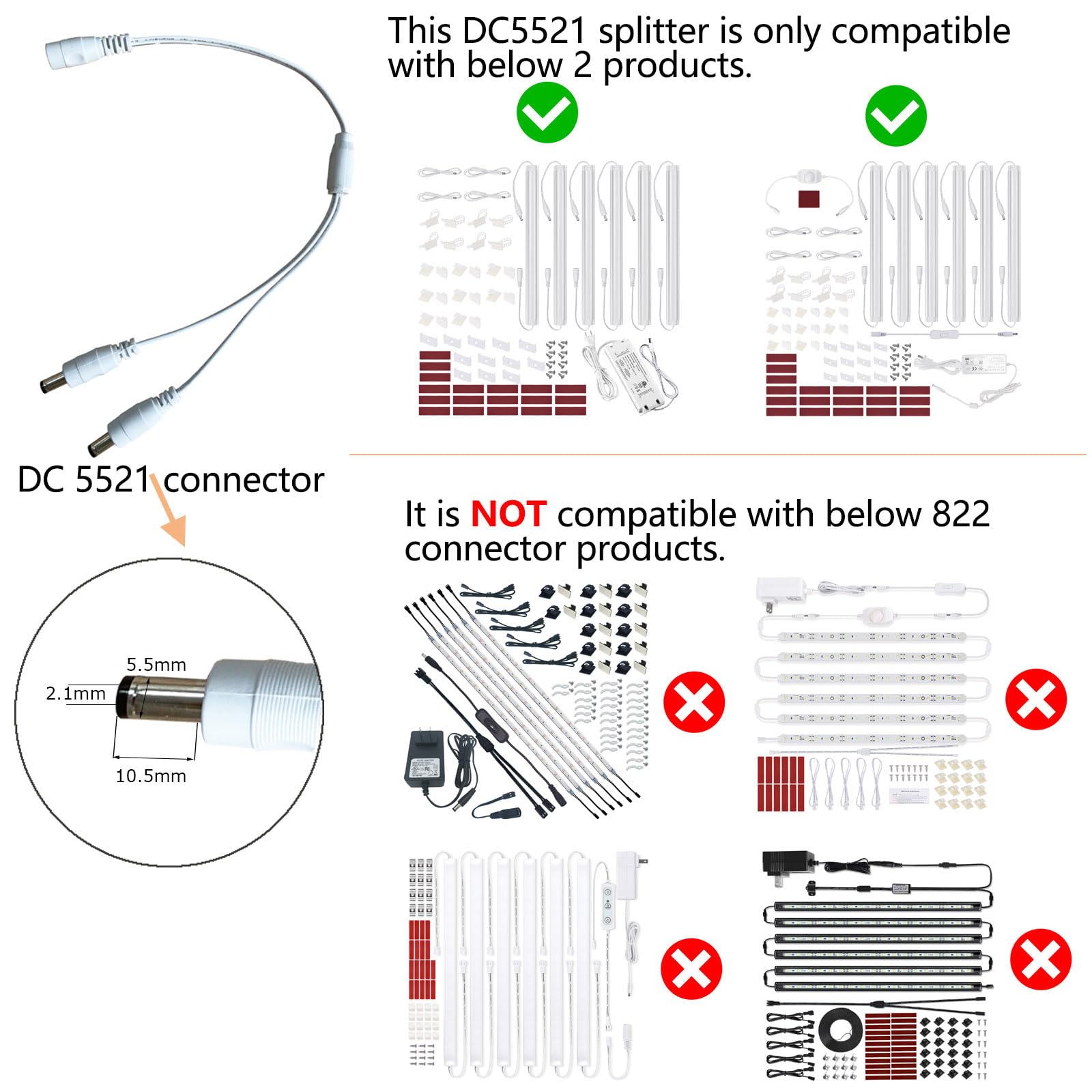 Amazon.com: Litever Power Splitter, 2 Way, White, 1 DC5521 Female