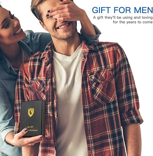 Miniatura 6 de GSOIAX Billetera delgada para hombre con bloqueo RFID carteras plegables para hombre minimalista cuero auténtico fibra de carbono clip para dinero