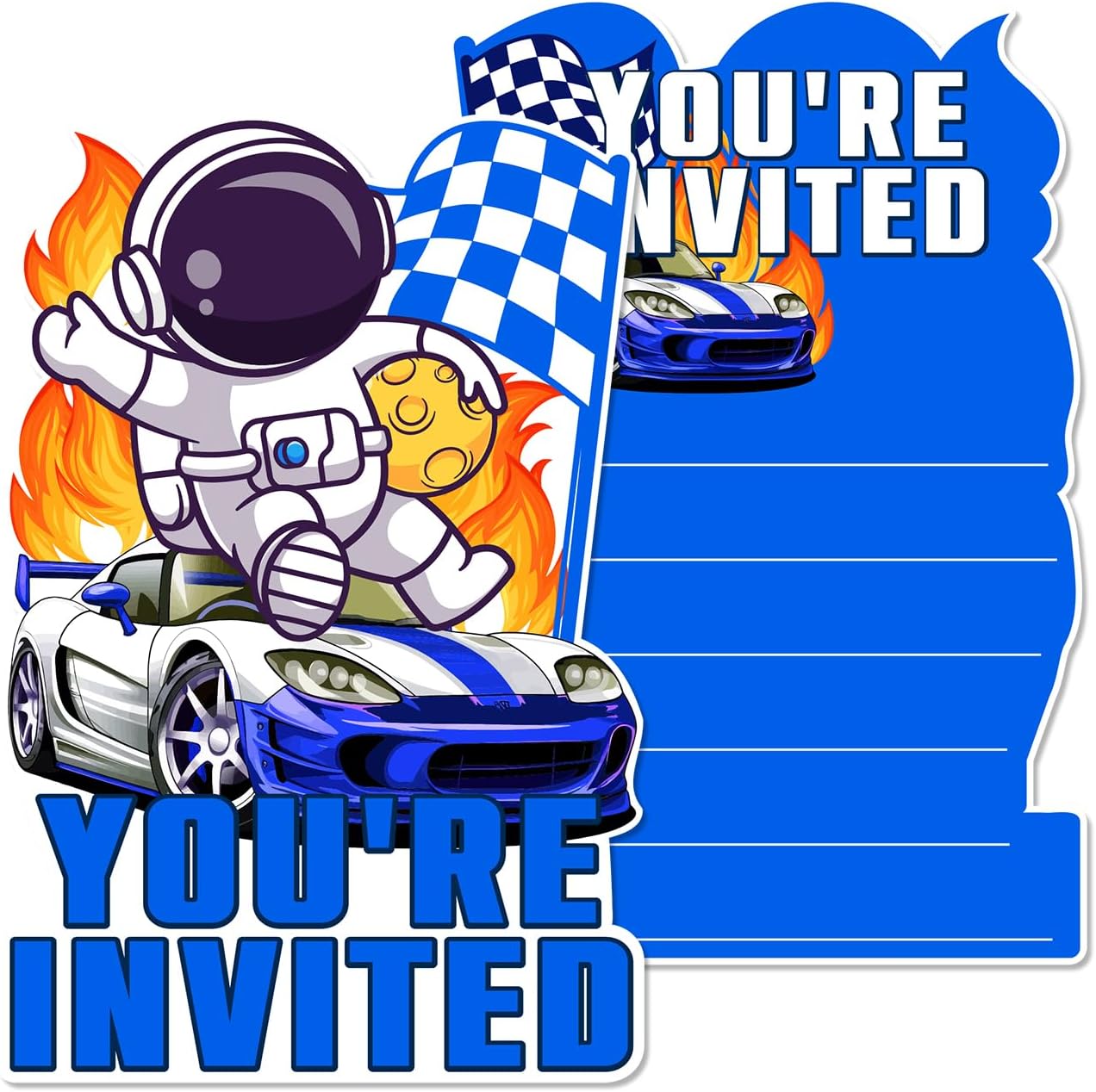 Race Car Party Invitations with Envelopes Stickers-Set of 20 Fill In Invites Cards for Kids Boys Birthday Party(Blue)