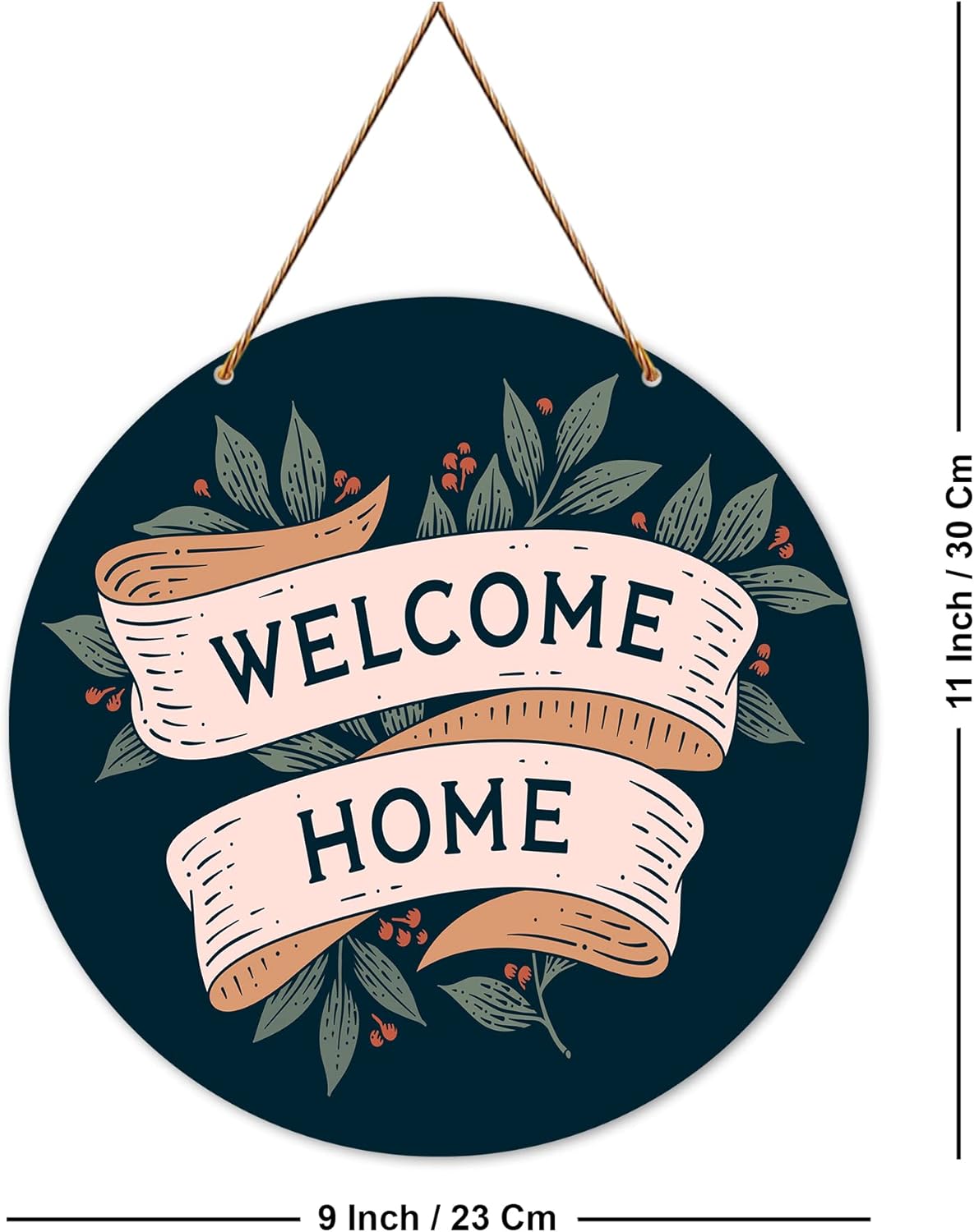 Artvibes Welcome Home Round Wall Hanger (WH_4005N, Multicolour)