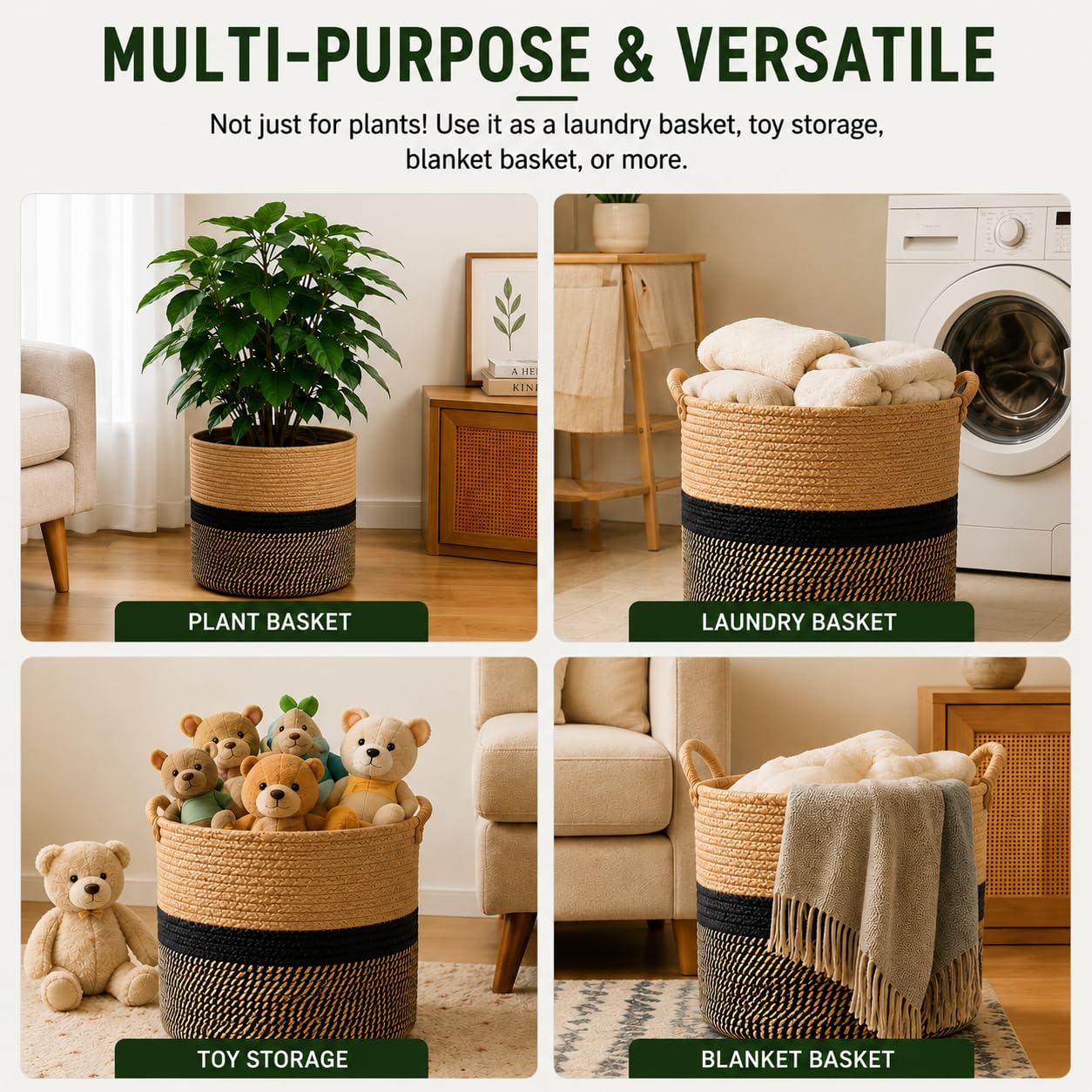 Pot de Fleurs de avec Doublure, Panier à Plantes d'intérieur en Tissu pour Pots à Fleurs de 23cm Corde de Coton Jute Pot à Plantes Décoration de la Maison