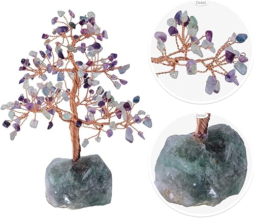 Miniatura 3 de rockcloud Árbol de dinero de cristales naturales, árbol de Feng Shui con base de cristal de fluorita, decoración para riqueza y suerte, fluorita, 7