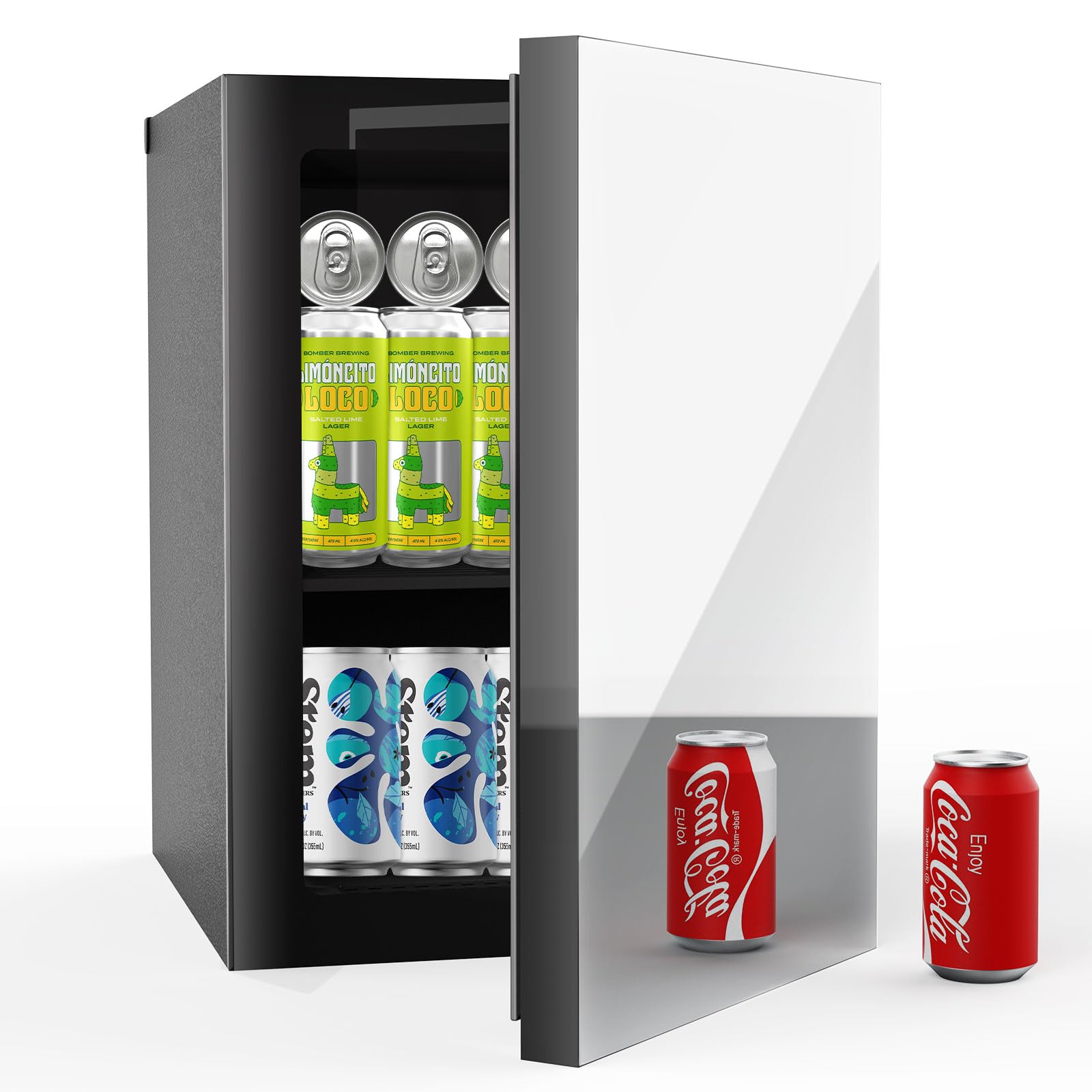 Erivess 24 Cans/0.9 Cubic Feet Beverage Refrigerator Cooler and Skincare Mini Fridge with Mirrored Front Door & Temperature Control, Countertop Small Fridge for Soda, Beer and Cosmetics, Skincare on Fridge.com