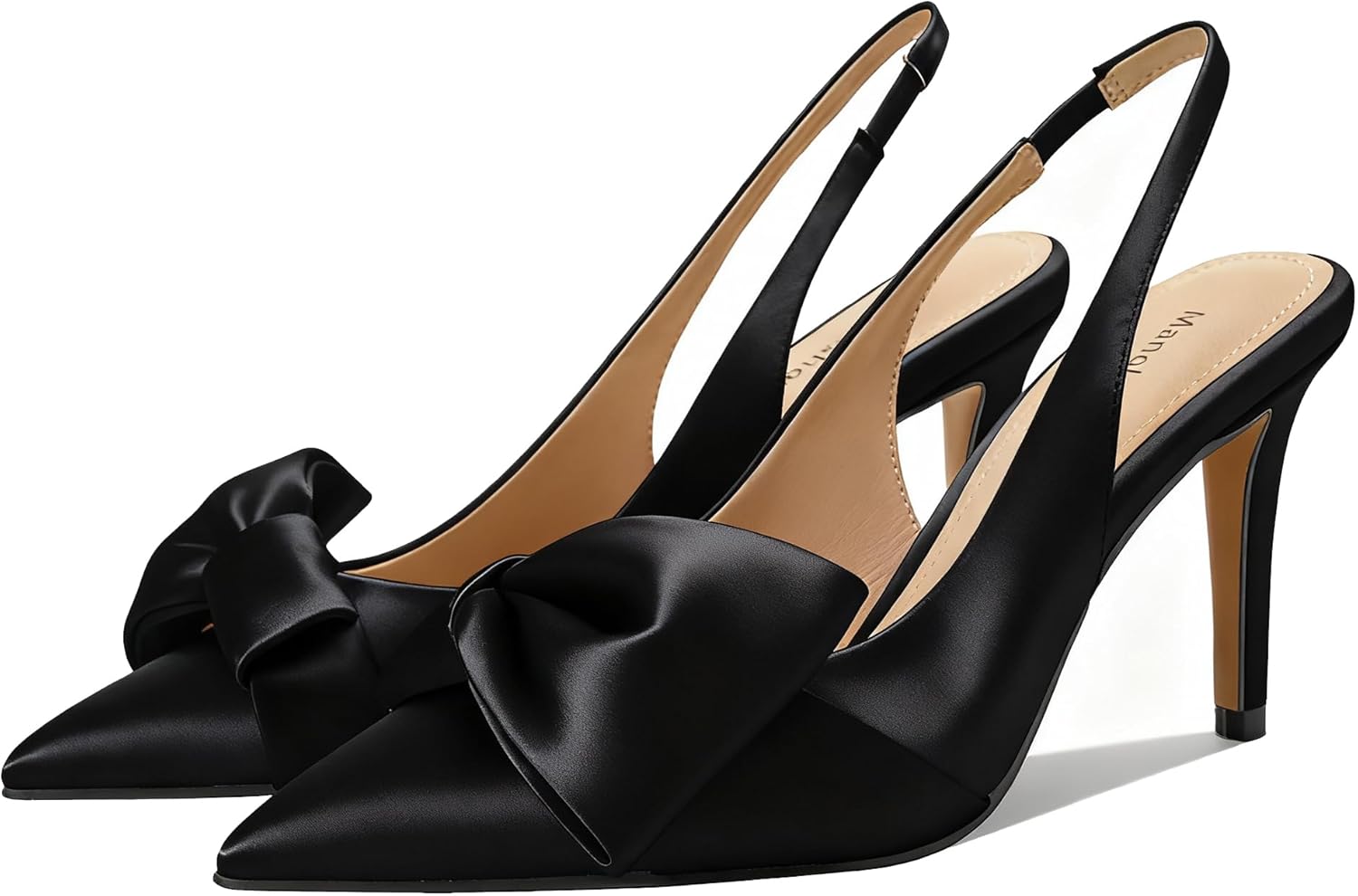 Women's Slingback Heels with Bow Pointed Toe Pumps with Elasticated Strap 3.3" High Heels for Evening Dress Shoes