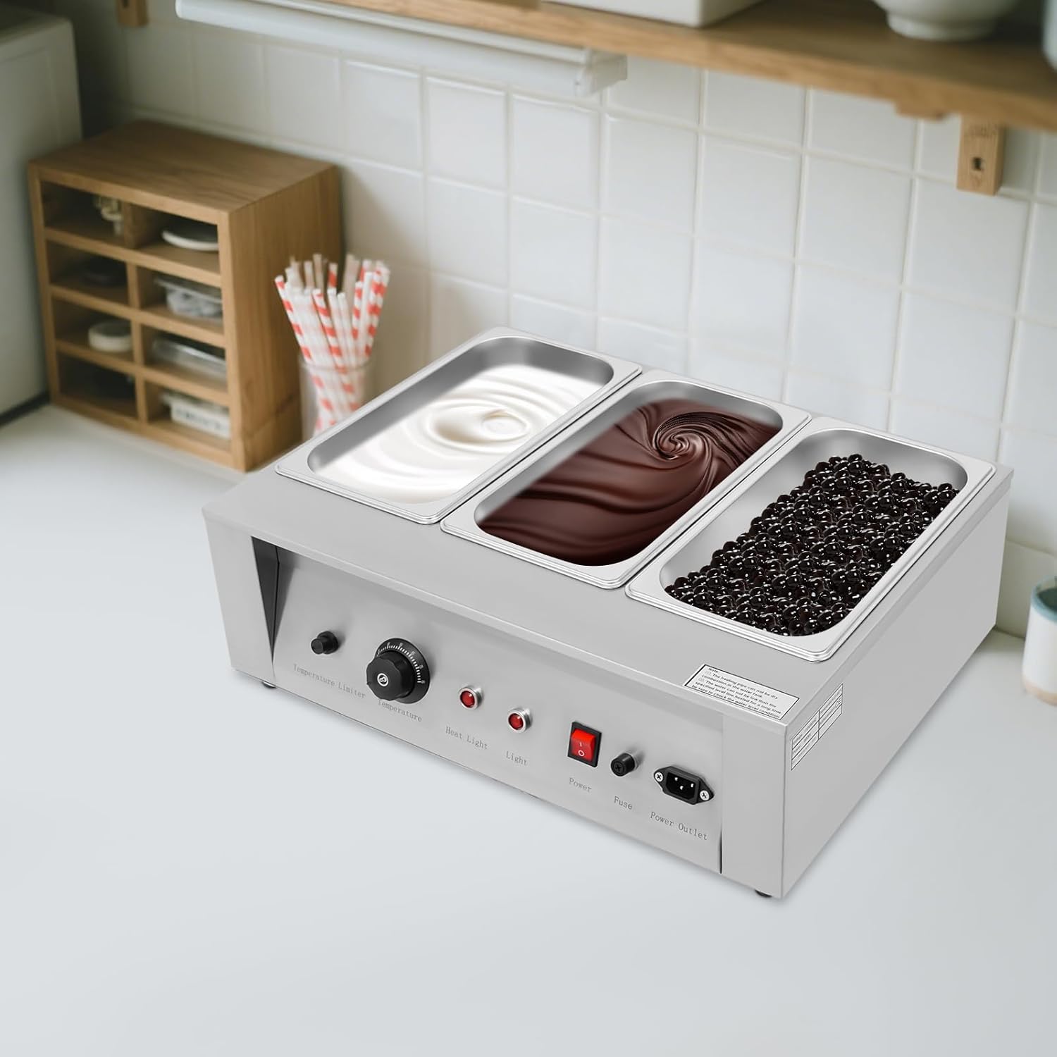 Chocolate Tempering Machine 26.5 Lbs 3 Tanks Chocolate Melting Pot Temp Control 32℉-176℉ 300W Stainless Steel Electric Commercial Food Warmer for Chocolate Milk Cream Melting and Heating