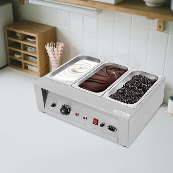 Chocolate Tempering Machine 26.5 Lbs 3 Tanks Chocolate Melting Pot Temp Control 32F-176F 300W Stainless Steel Electric Commercial Food Warmer for Chocolate Milk Cream Melting and Heating