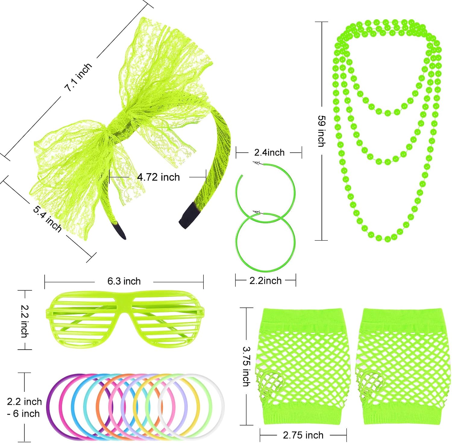ONUPGO 80s Fancy Dress Accessories Lace Headband Earrings Fishnet Gloves Necklace Bracelet for 80s Retro Party Costumes