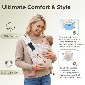 Baby Carrier Newborn to Toddler - Ergonomic, Cozy and Lightweight Infant Carrier for 7-44lbs, Effortless to Put On, Ideal for Hands-Free Parenting, Enhanced Lumbar Support (Brown)