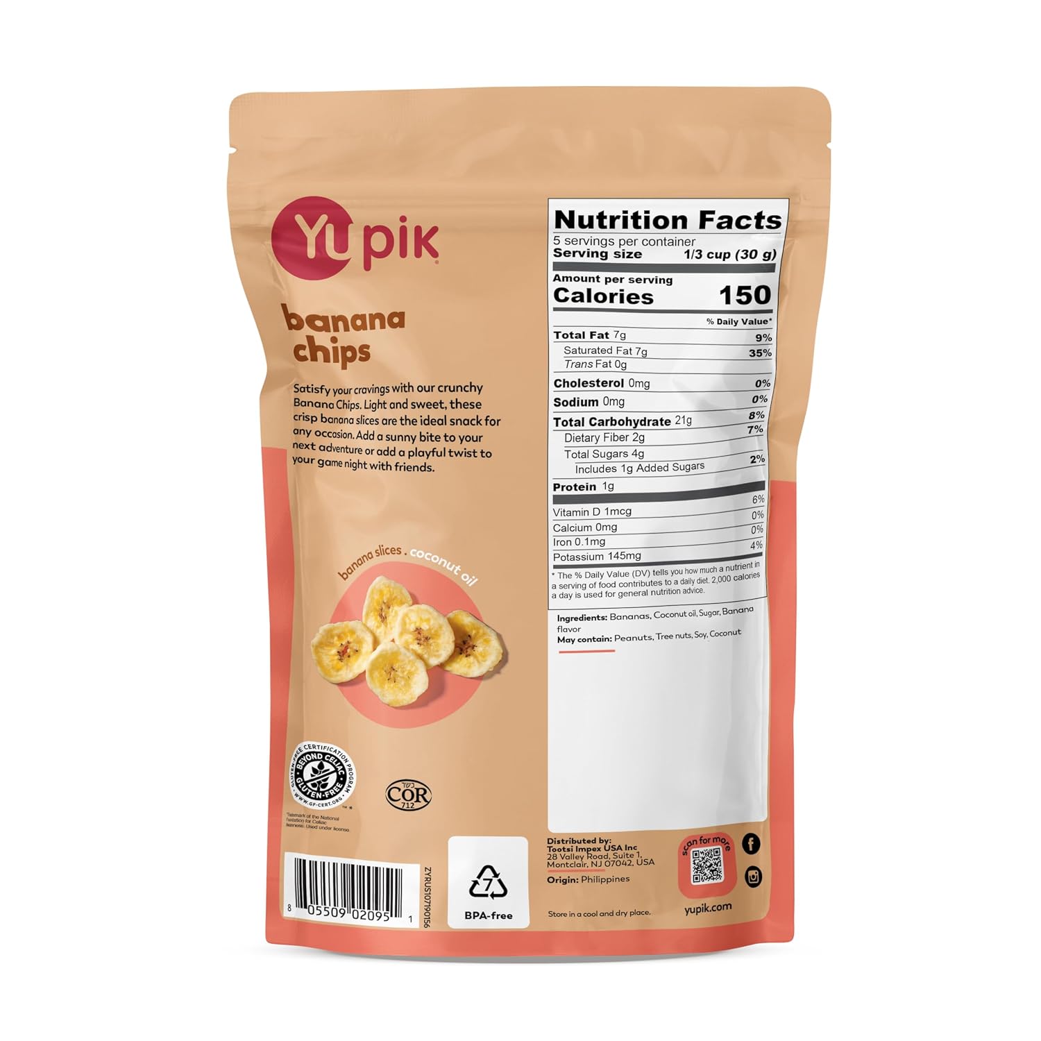 Yupik Sweetened Banana Chips, 5.5 Oz, Gluten-Free, Kosher, Dried Fruits, Sweet Crunchy Snacks, Lightly Sweetened Dried Banana Slices, Healthy Snacks image 2