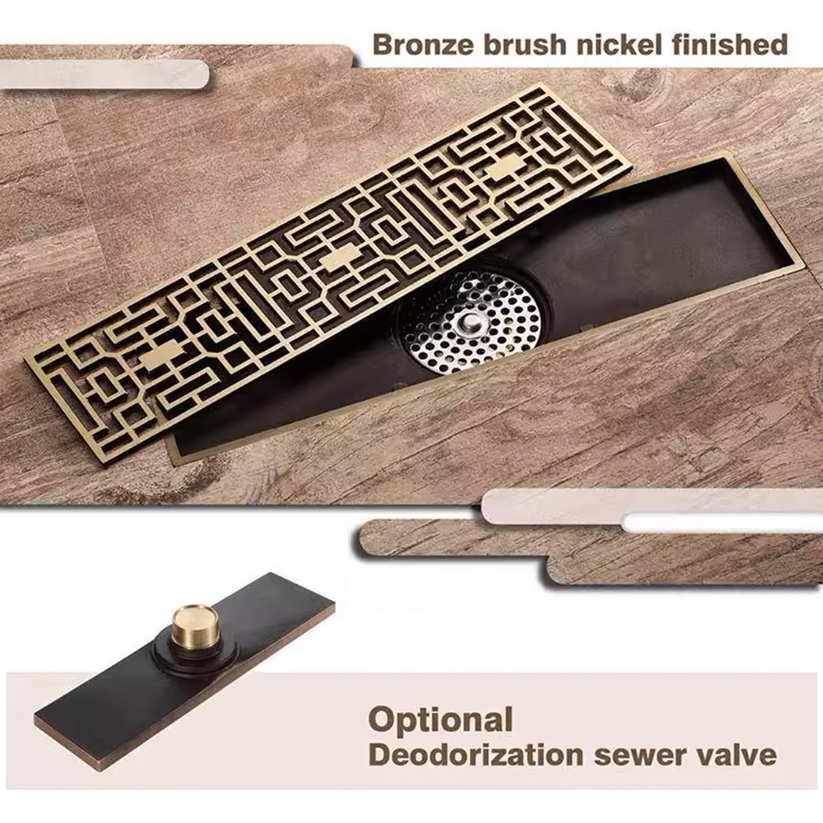 Billg Canaleta de Ducha de Sifón de Latón, Línea Corta Desagüe Ducha 30 cm, Canaleta Ducha con Dispositivo Desodorante y Filtro de Pelo, Canaleta de Desagüe para Inodoro, Baño, Cocina, Balcón