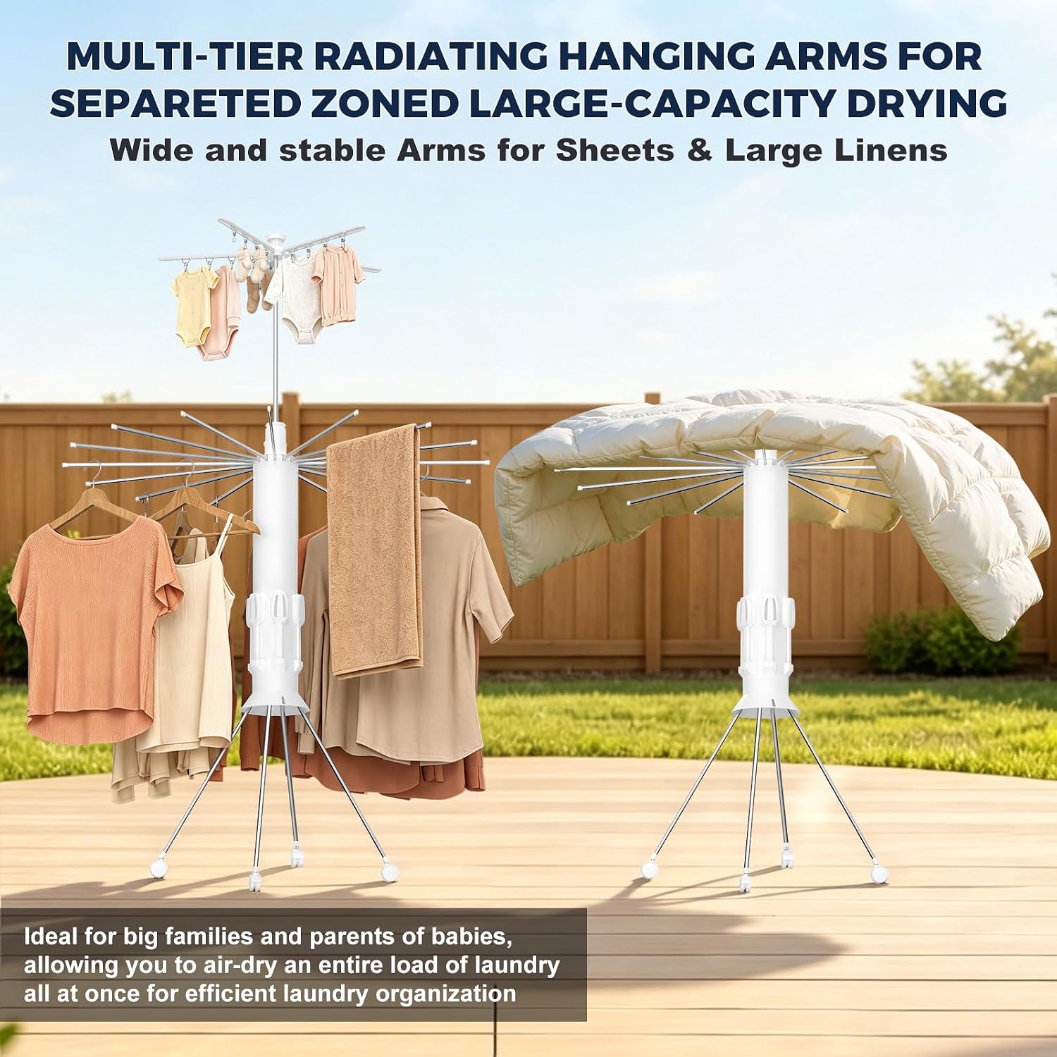 Anti-Tip Foldable Clothes Drying Rack with 4-Leg Stable 2-Layer Structure