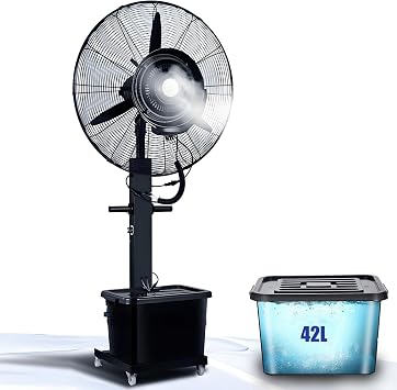 Industrial Misting Pedestal Fan, 30 Inch Outdoor Oscillating Cooling Fan with 11 Gal Water Tank, Commercial Standing Mister Air Cooler for Shop Garage Gazebo29 inches