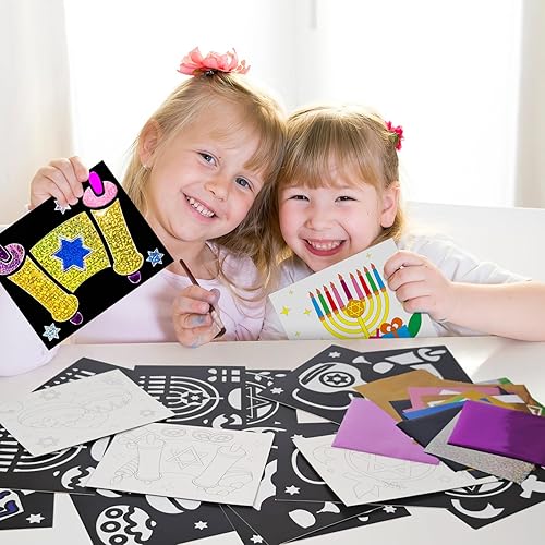 Miniatura 7 de Cinrobiye Juego de 24 piezas de papel de aluminio de Hanukkah para manualidades, kit de pintura de Janucá, papel de arte, actividades para colorear