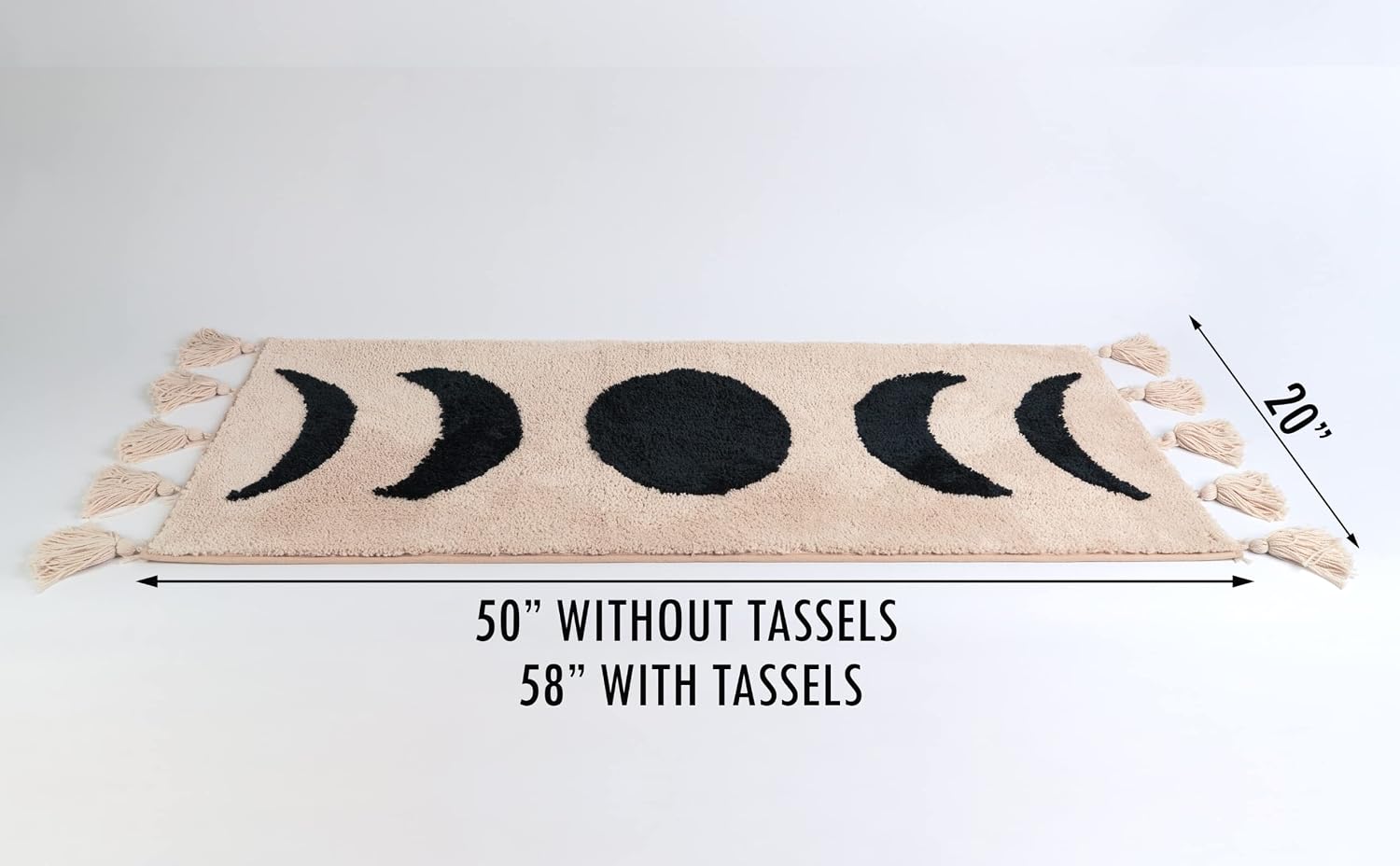 Boho Bathroom Rug Runner Moon Phases Bath Mat with Tassels Half Moon Bohemian Rugs College Dorm Room Decor for Bathroom Moon Rug Hippie Witchy Boho Area Rug Beige Neutral Creamy Black long 20x60