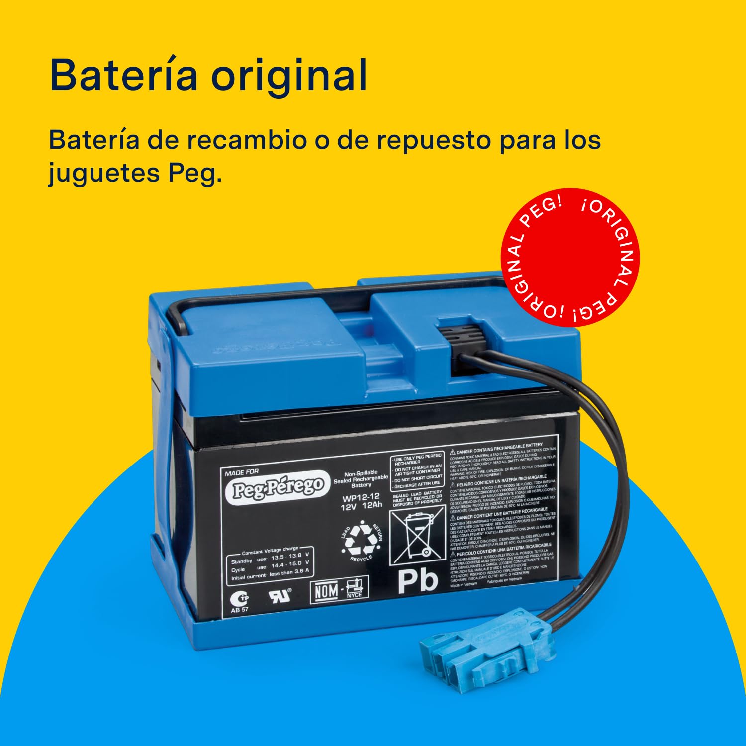 PEG Batería 12V/12Ah - Repuesto Original Recargable para Vehículos Eléctricos Peg Perego