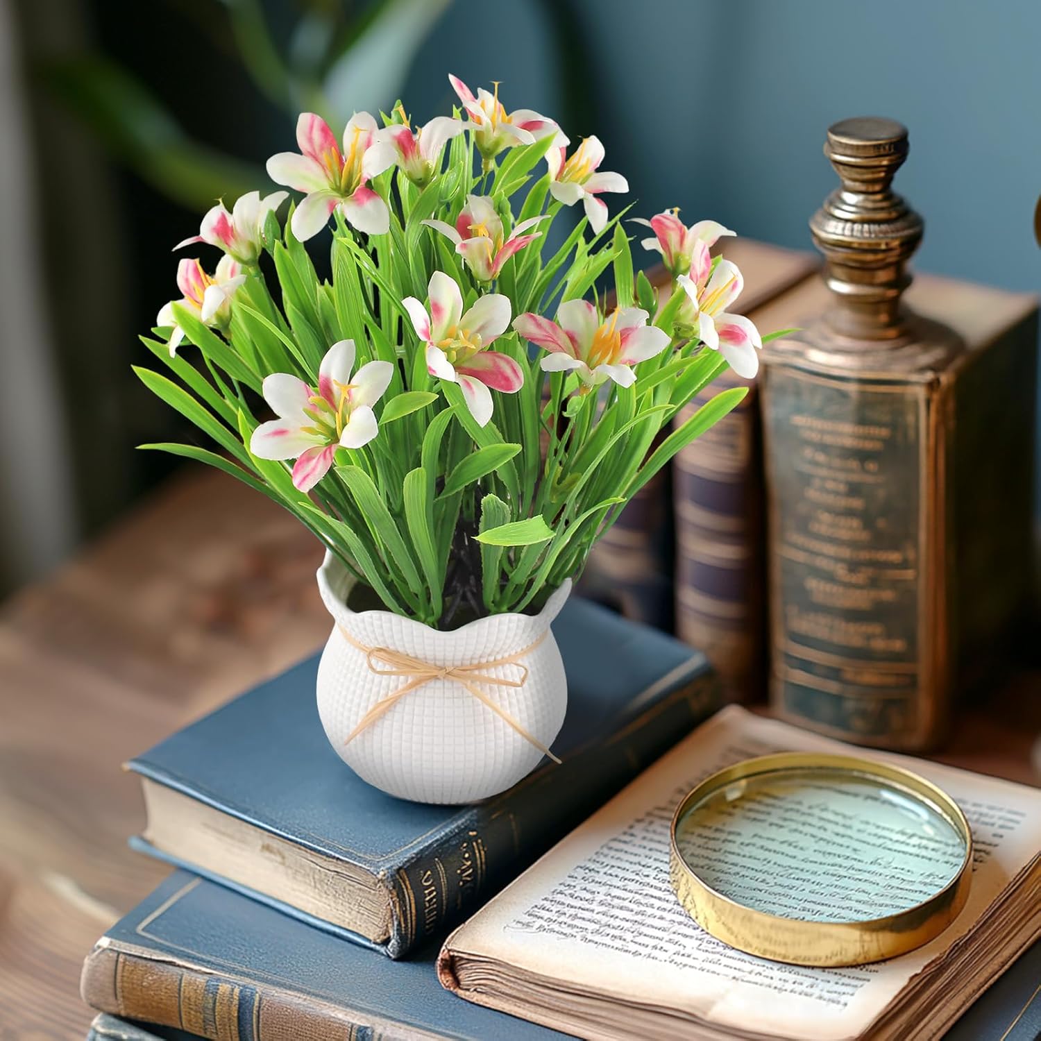 Artificial Flowers Plant UV Resistant Realistic Potted Faux Flowers Lifelike Greenery Maintenance Free Florals Indoor Outdoor Home Office Decor - Image 7