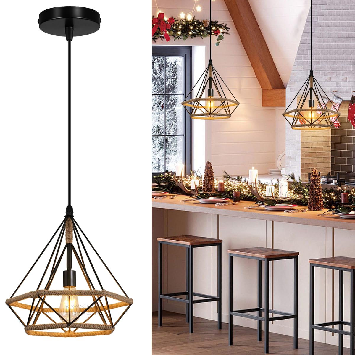 Industriële hanglamp - Vintage kroonluchter - 30 cm - Zwart - Metaal