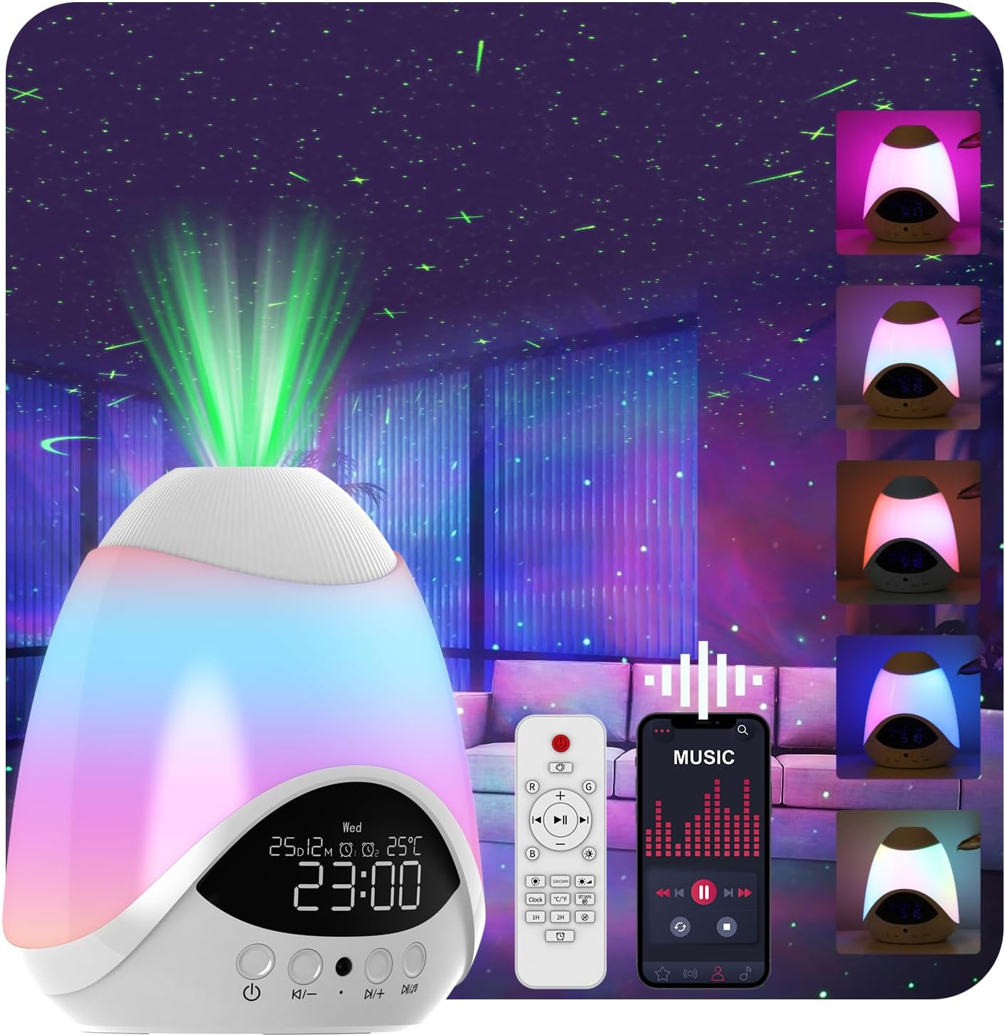 Elec3 Star Projector, Star Light Projector with Alarm Clock, Remote & Timer, Ambient Starry Lamp, Color Changing Night Light for Bedroom, Ceiling, Kids & Adults