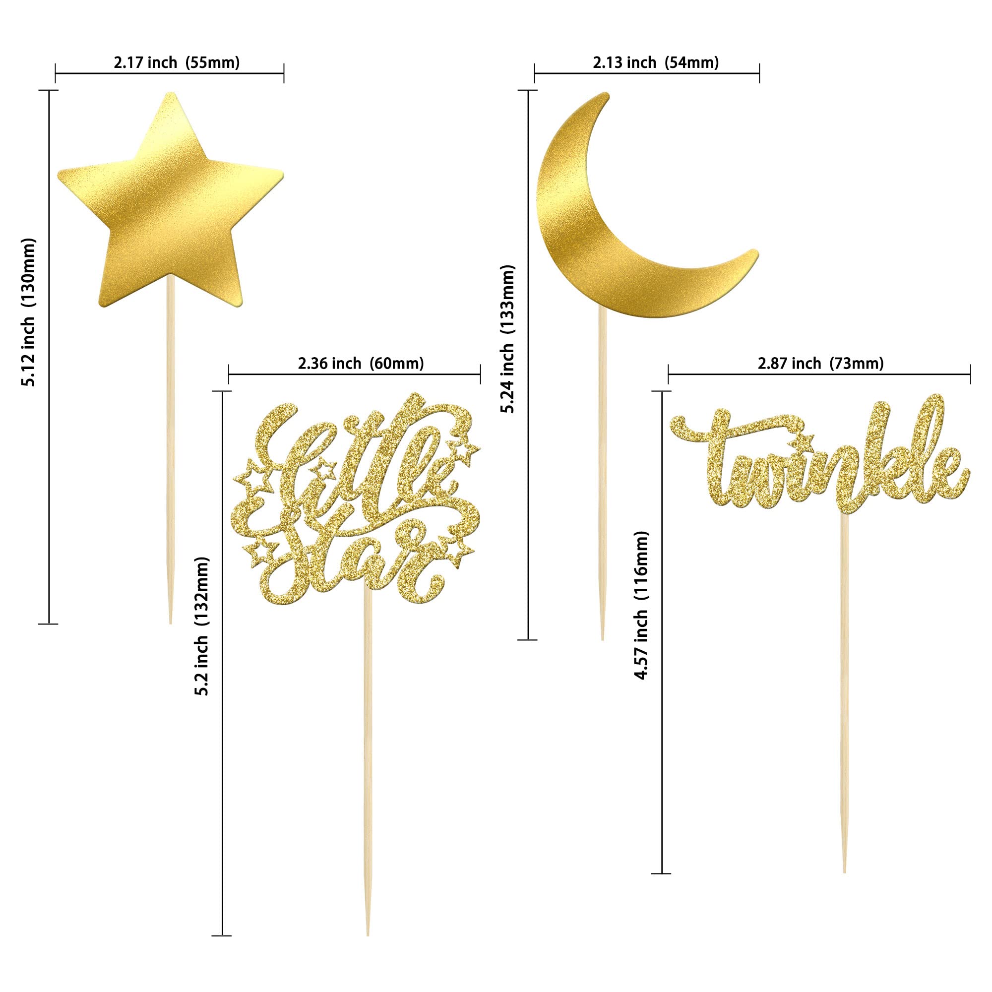 Gyufise 24Pcs Little Star Cupcake Toppers with Moon Gold Glitter Twinkle Star Cupcake Picks Baby Shower Kids Birthday Party Cake Decorations Supplies