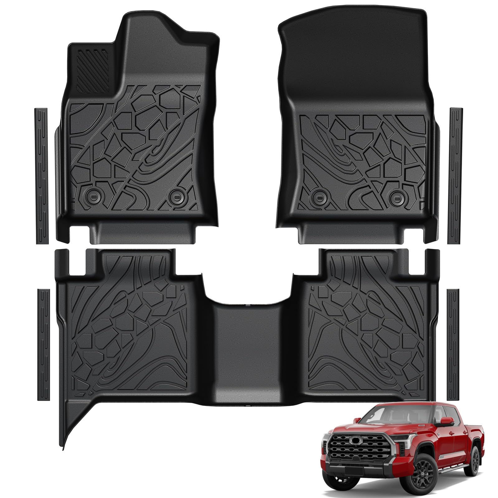 LUMWAY Floor Mats for 2022-2025 2026 Toyota Tundra CrewMax Cab, TPE All Weather Durable Floor Liners Door Sill Guards for Toyota Tundra Accessories