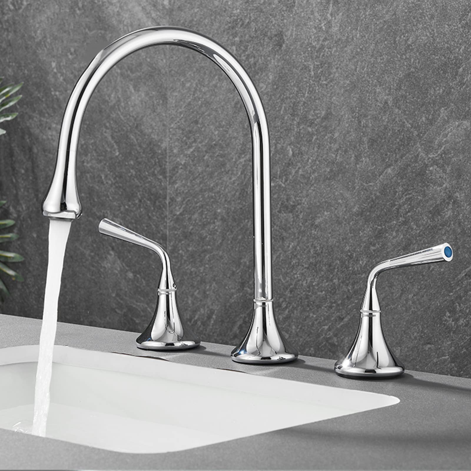VDOQTLJT 3 Hole Faucets for Bathroom Basin Mixer Faucet Brass Swivel Faucet-Grey(Cromo)