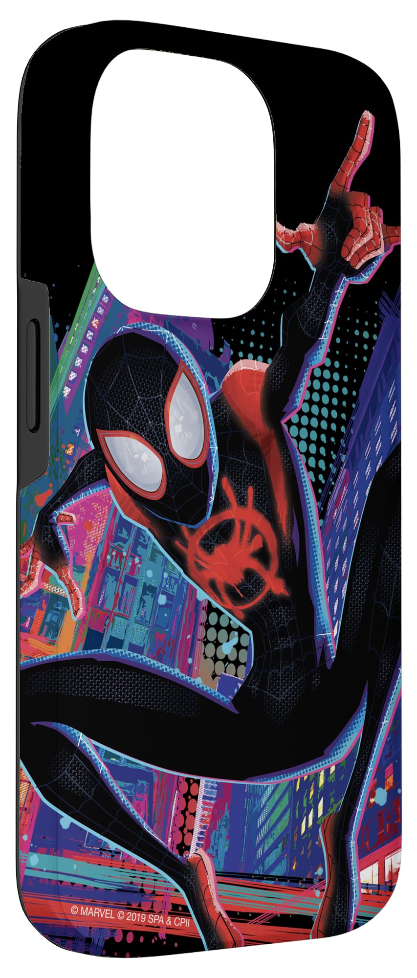 Custodia per iPhone 14 Pro Marvel Spider-Man nella città di Spider-Verse Miles Morales