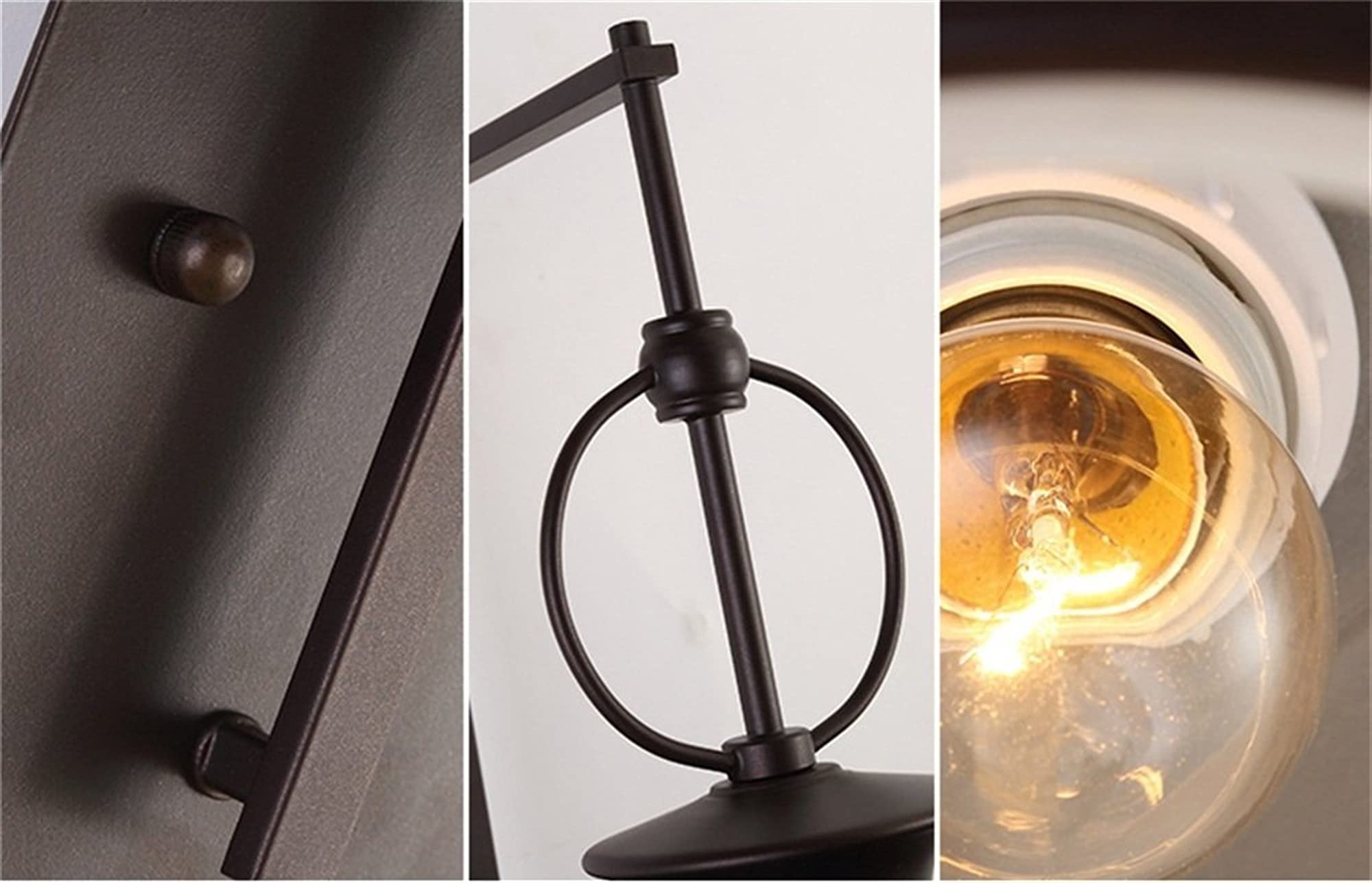 Applique Murale européenne rétro en métal antirouille, Style Vintage, Noire, étanche, luminaire d'extérieur en Verre Edison E27, Compatible avec terrasse, Jardin, Balcon, etc.
