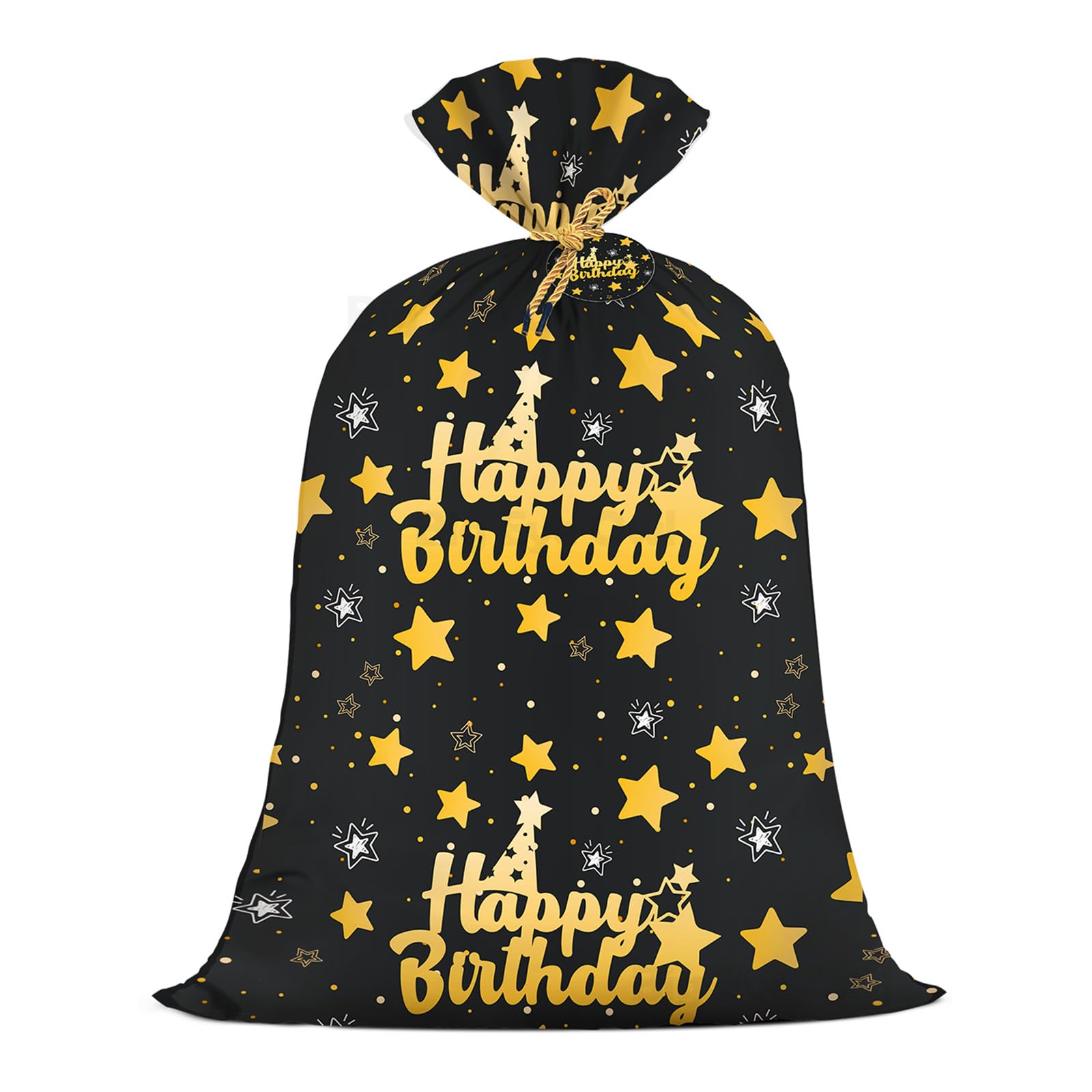 Extra Large Black Gold Birthday Gift Bag 56x36 Inch Gold Star Happy Gift Bag Presents Wrapping for Men Women Birthday Party Bags