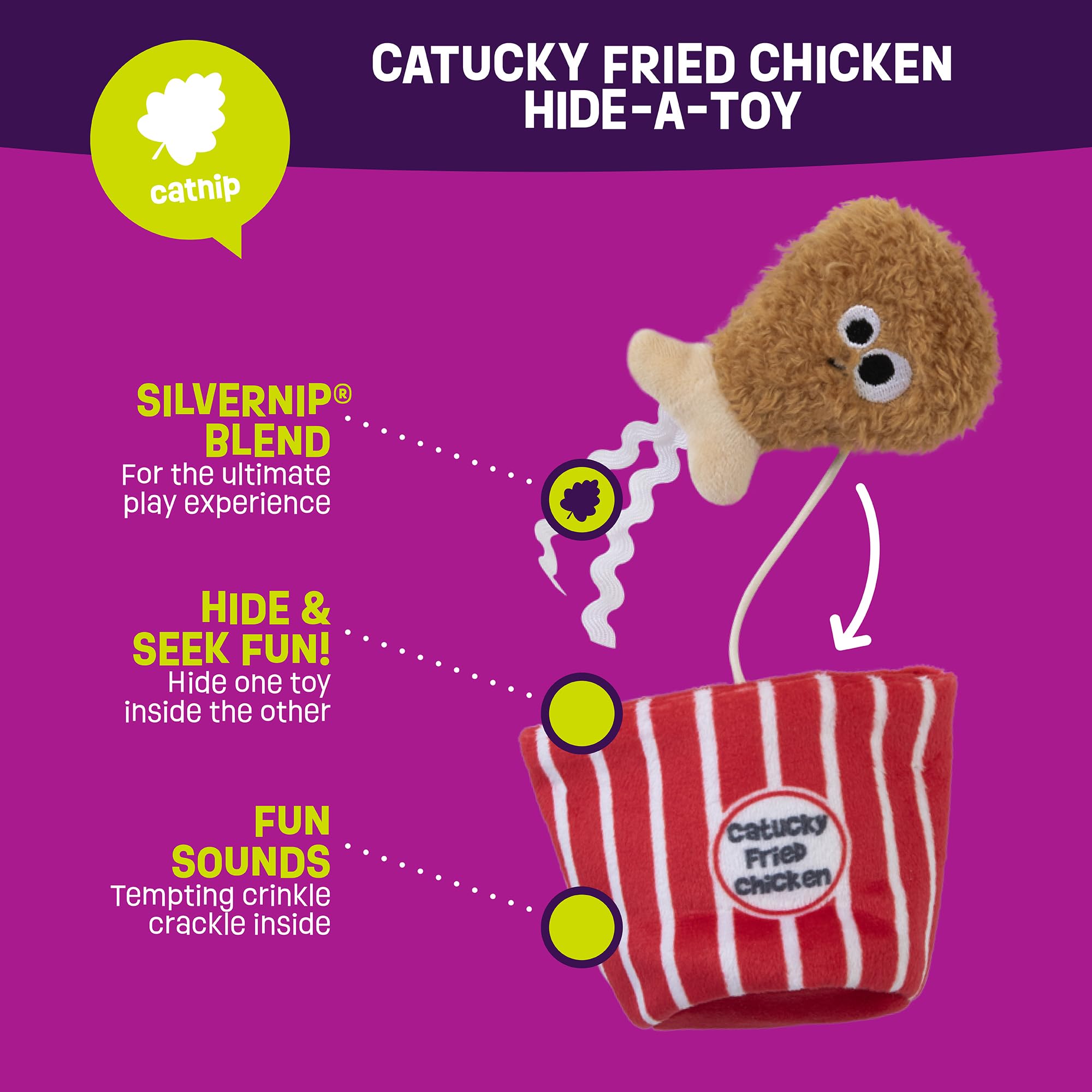 Mad Cat Catucky Smażony Kurczak Hide-A-Toy, kocimiętka + silvervine zabawka dla kota, 2 zabawki w 1, dla kotów w każdym wieku