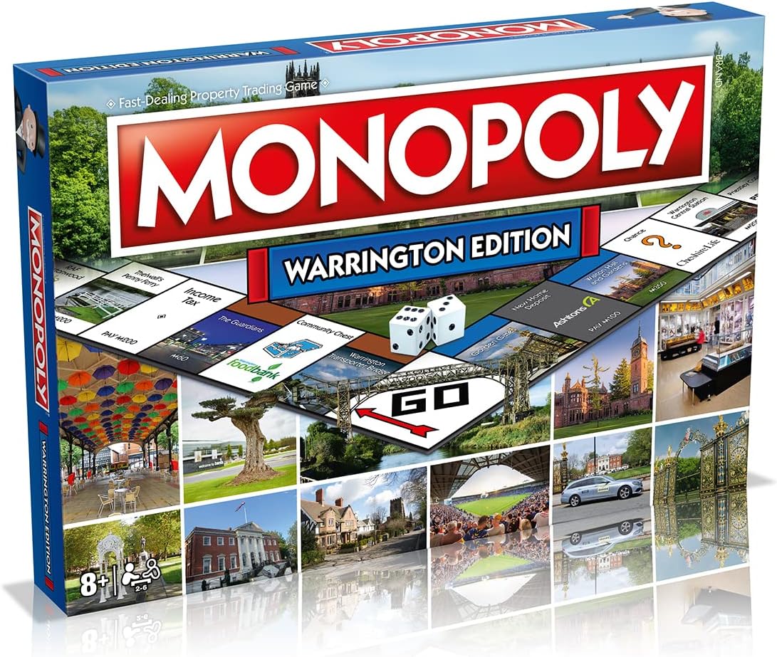 Winning Moves Warrington Monopoly Board Game English Edition, Family Game for Ages 8 and up