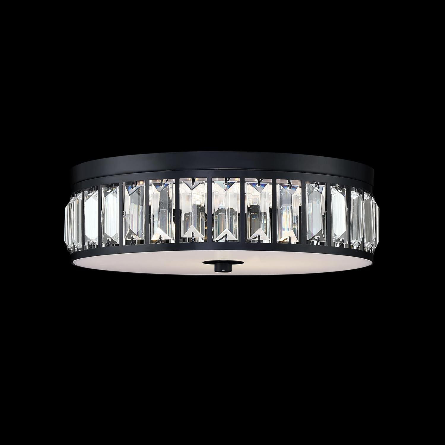 LED 20W 3000K/4000K/5000K Farmhouse 12" Crystal Drum Close to Ceiling Light Fixture,Black Finish for Living Dining Room Bedroom Kitchen Island Hallway