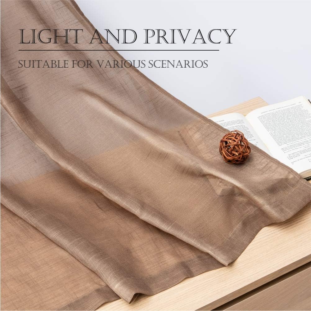 Cozynight Taupe Linen Tier Curtains - 36 inch Length, Transparent Half Window Curtains for Kitchen & Bathroom, Cafe Style, Light Filtering, Rod Pocket, 2 Panels