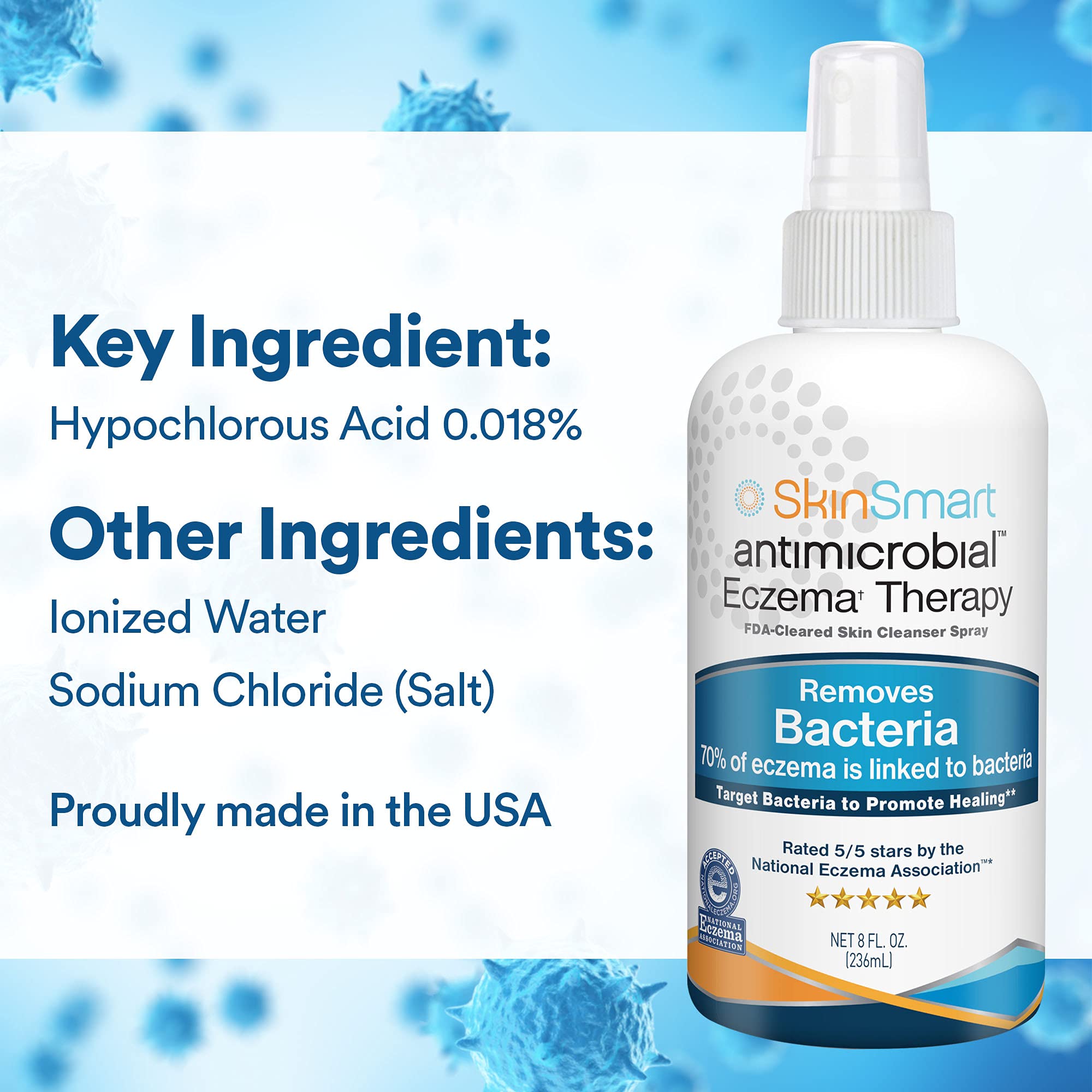 SkinSmart Antimicrobial Eczema Therapy Clear Spray to Remove Bacteria