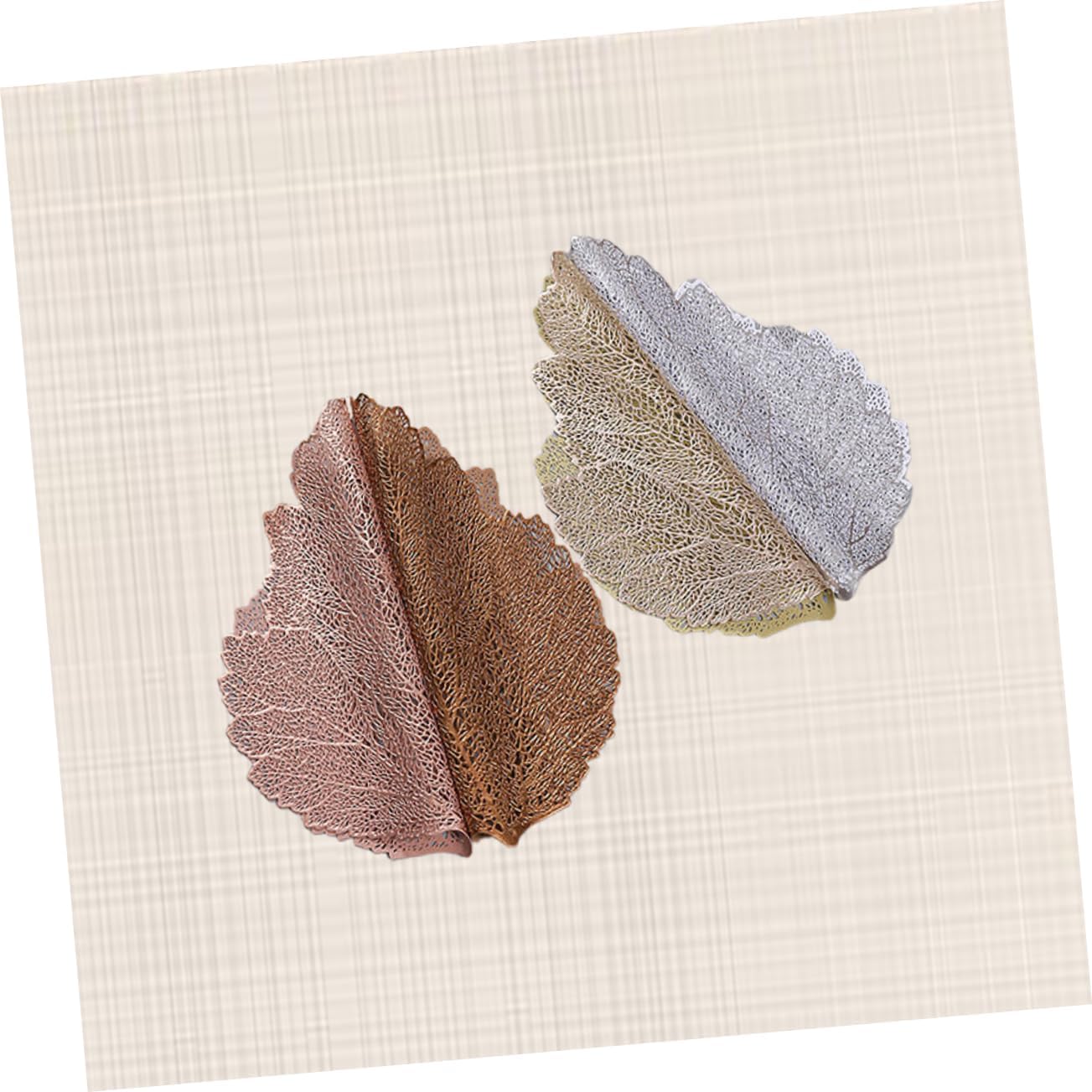 4pcs Creative Leaf Shape Table Mats Heat Resistant Washable Coasters for Home Restaurant Gold Bronze Silver Rose Stylish PVC Placemat for Dining Tables
