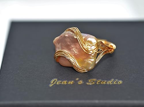 Miniatura 8 de 14K Gold Fill Natural Metallic Color Baroque Pearl Ring for Women