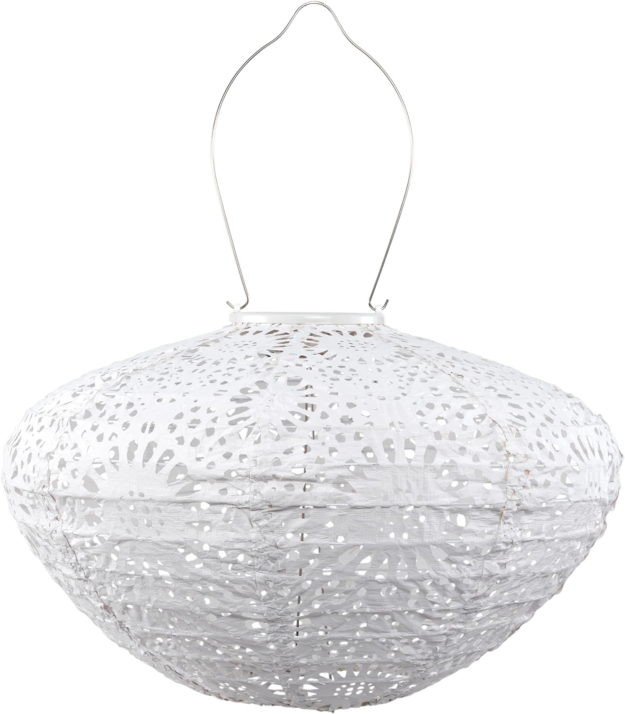 Soji Stella Crown Chantilly Lace Solar Lantern, 13" LED Outdoor Light, Handmade with Weather-Resistant UV Treated Fabric, Stainless Steel Hardware, Auto Sensor on/Off, for Patio, Deck, Garden