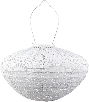 Allsop Soji Stella Crown Chantilly Lace Solar Lantern، 13 بوصة LED ضوء خارجي، مصنوع يدويًا من قماش معالج بالأشعة فوق البنفسجية مقاوم للطقس، أجهزة من الفولاذ المقاوم للصدأ، تشغيل/إيقاف مستشعر تلقائي، للفناء، السطح، الحديقة