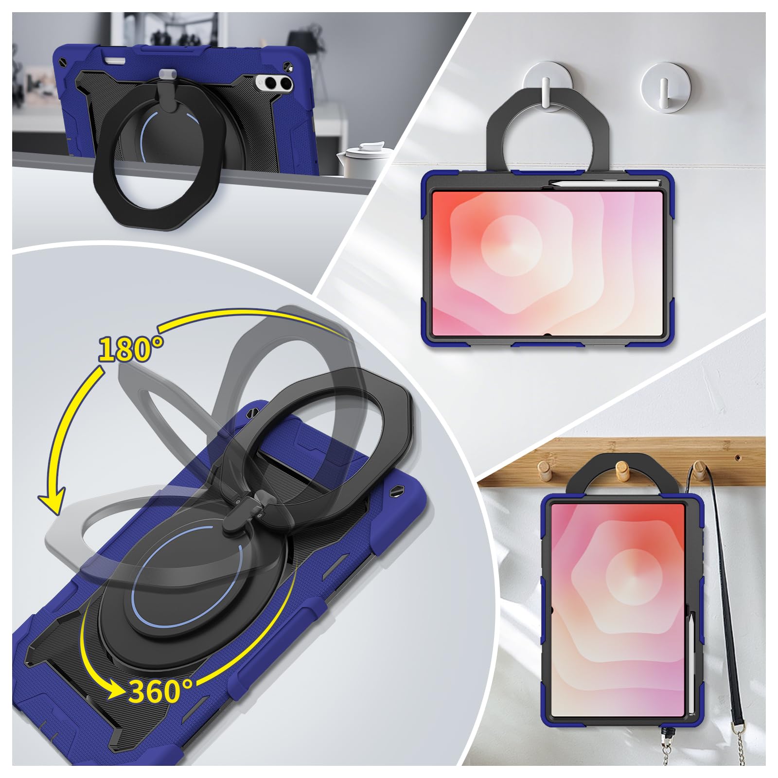 Compatibile con Samsung Galaxy Tab S11 Ultra 5G 14,6 pollici 2025 Custodia SM-X930/X936B con portamatite, custodia antiurto, custodia protettiva resistente con supporto girevole a 360° + tracolla (blu