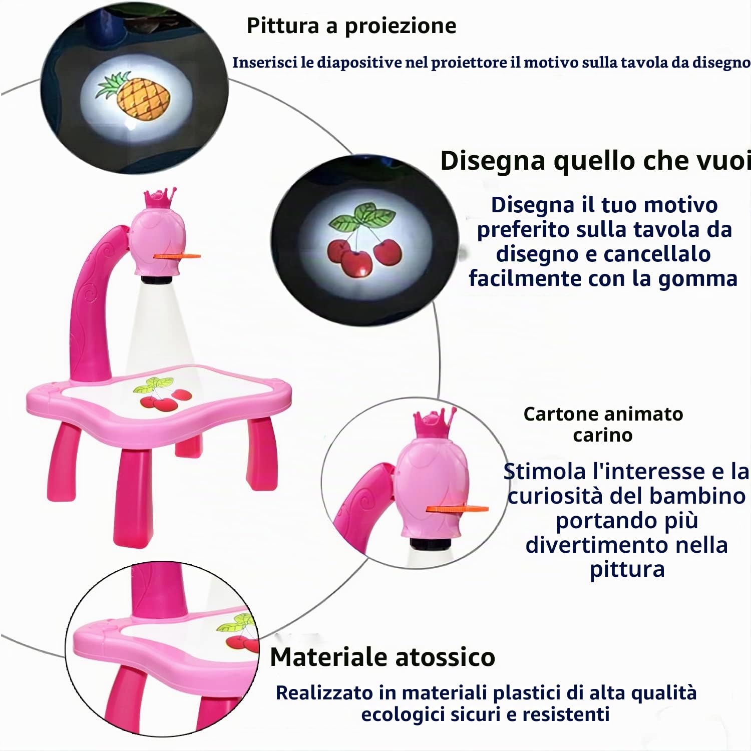 Tavolo da disegno per bambini con proiettore per disegnare ricalcando un’immagine, set da disegno con proiettore intelligente, tavolo giocattolo