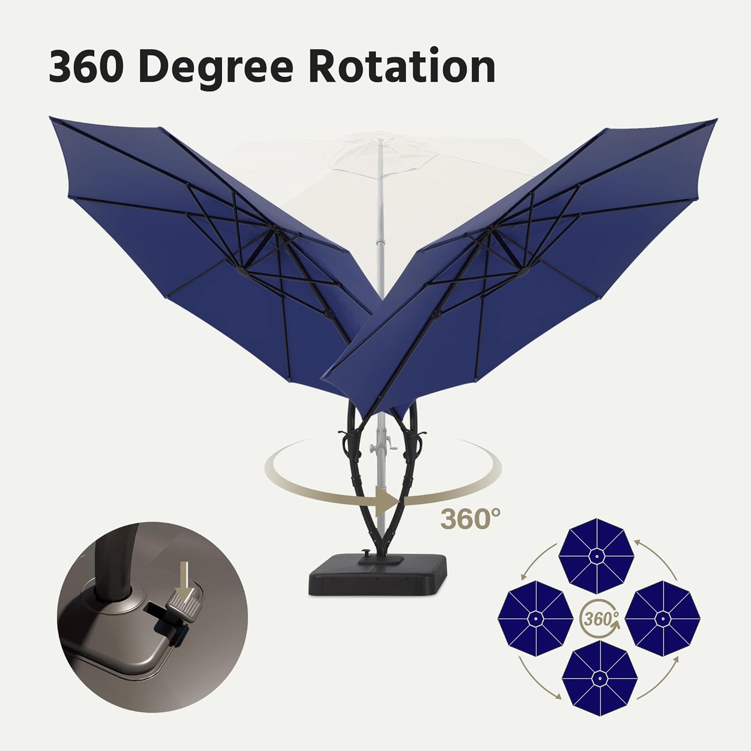 LAUSAINT HOME Outdoor Patio Umbrella with Base Included, 12ft Deluxe Curvy Cantilever Umbrella Offset Umbrella with Premium Fabric,100% Solution-dyed Acrylic, 5 Years Fade-resistance, 360° Rotation for Pool Deck Market ( Navy blue, Sunbrella)1