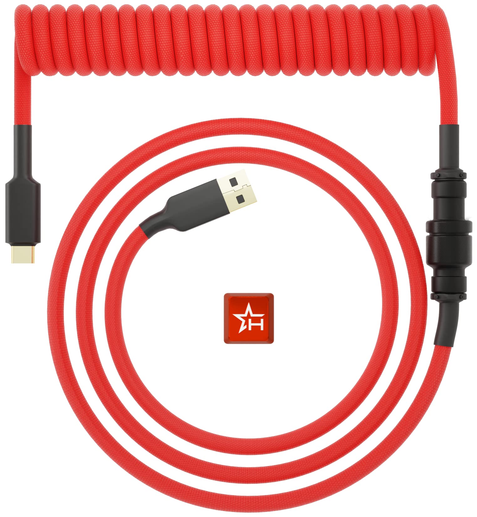 Hystar Coiled USB Aviator Cable for Keyboard, Double Sleeved Cable, 5ft Cable Length, Gold Plated, T