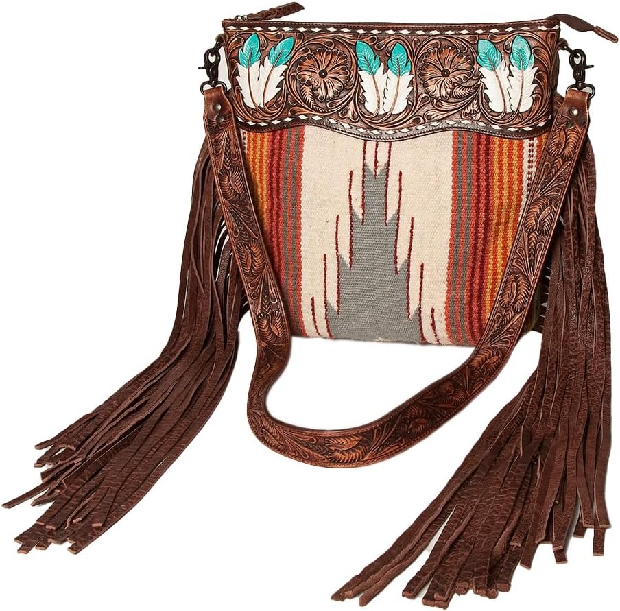 American Darling Signature Crossbody Hand Tooled Saddle Blanket Genuine Leather Western Women Bag Handbag Purse | for Cute