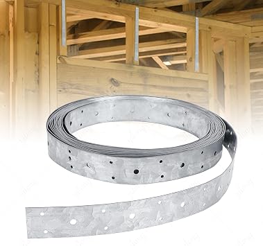 32ft Perforated Strap Tie, 1 3/8" Width Tie Down Engineering, Galvanized Steel Coil Strapping, Commercial Utility Strap for Wall Studs, Shear Wall X-Bracing, Bottom of Floor Joists