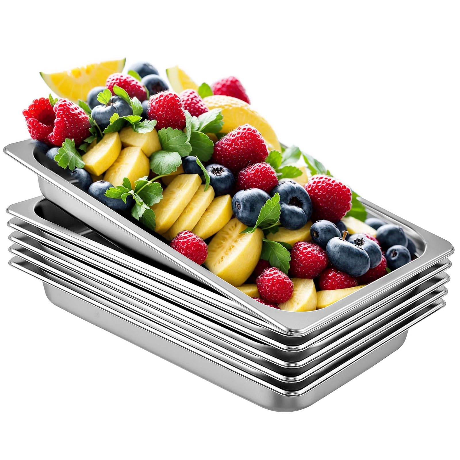 Lote 6 Cubetas Gastronorm GN 1/1-65mm profundidad fabricadas en acero inoxidable | Bandejas Horno | Bandejas Gastronorm 1/1 | Recipiente GN 1/1 530x320x65 mm | 8,5 Lts