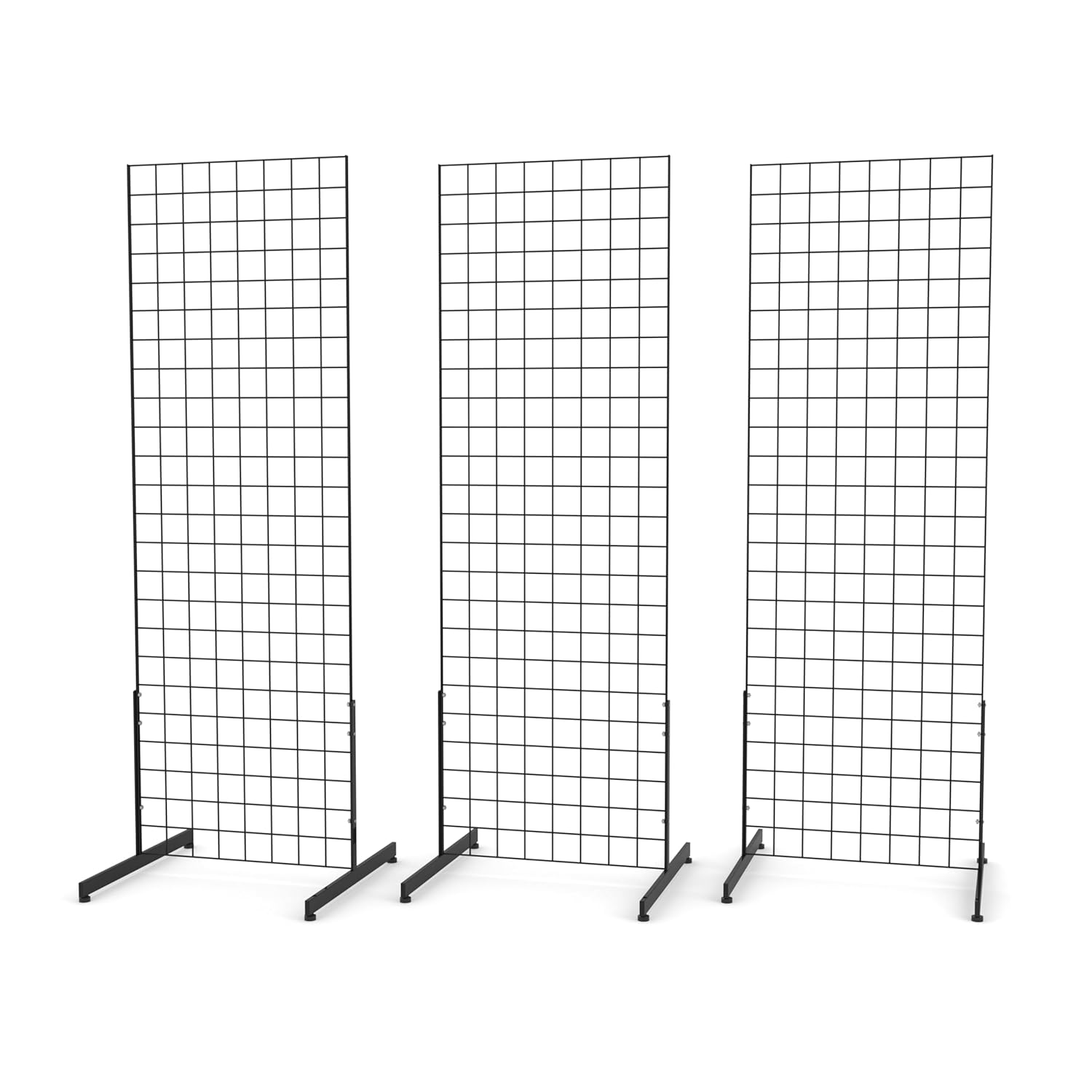 Econoco - Grid Panel for Retail Display and Commercial Rectangular Tubing Leg for Grid Panel - Set of (3) 2’X6’ Black Grid Panels with T Legs - Product Bundle