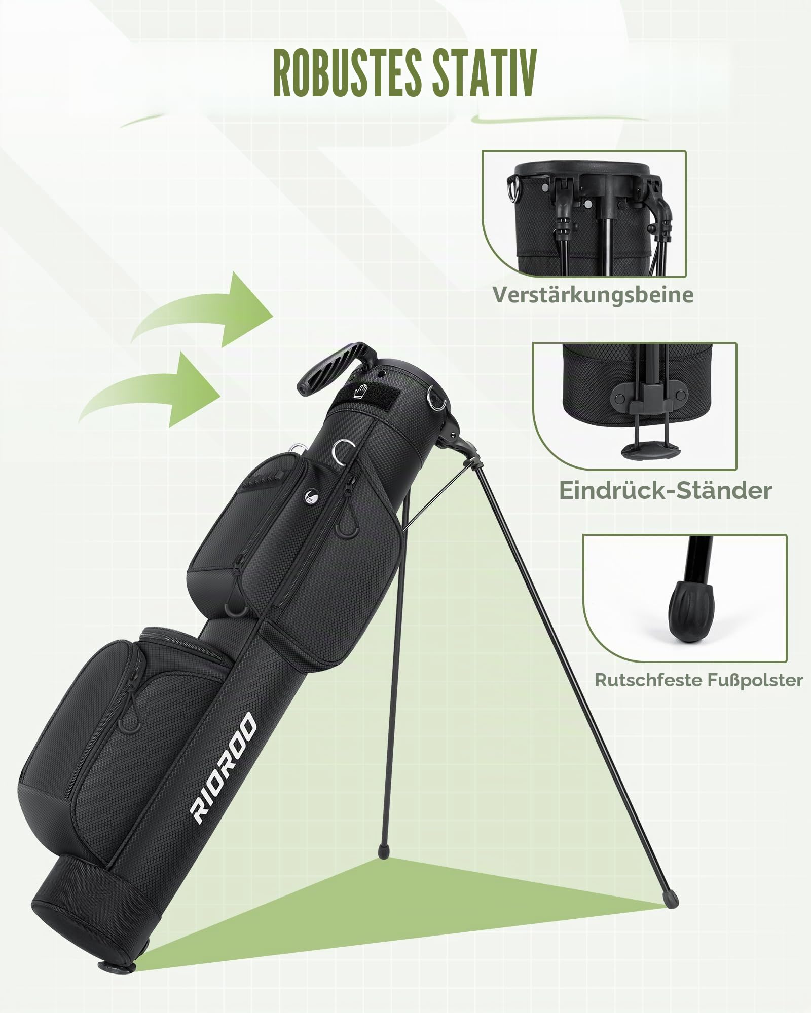Golf Stand Bag Leicht, Golftasche für Bis zu 9 Schläger mit DREI Wege Trennwänden, Wasserdicht, Inkl Kühlbeutel, Ergonomischer Schultergurt Großes Staufach Unisex für Herren Damen
