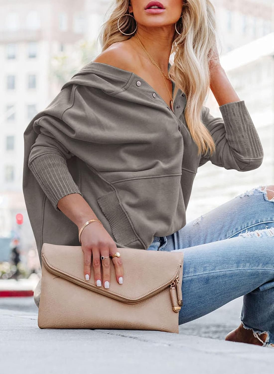 PRETTYGARDEN Women's Casual Long Sleeve Lapel Zipper Sweatshirt Drawstring Loose Pullover Tops - Image 3