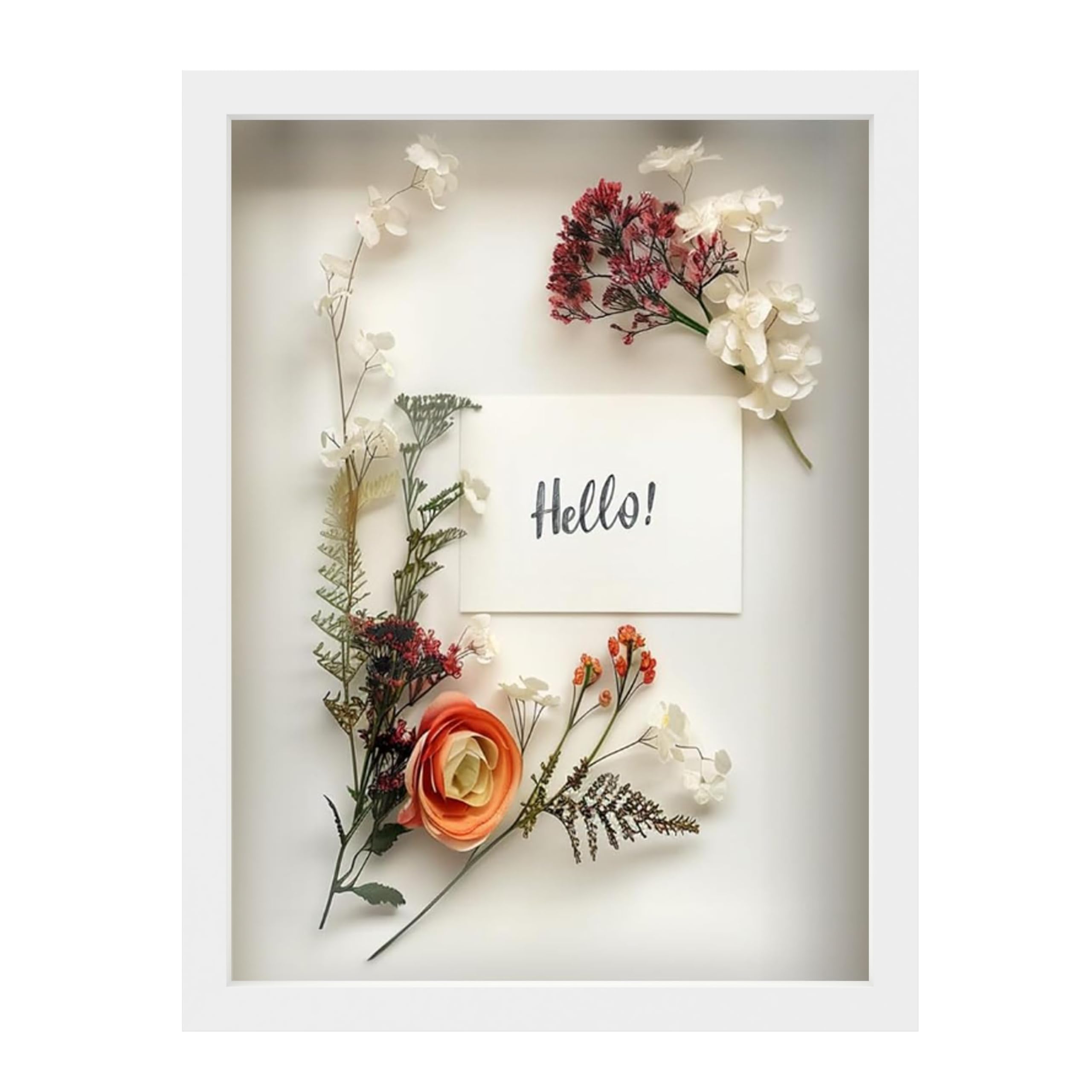 FrameWorks 12” x 16” White Wooden Shadow Box Frame – Display Case with Soft Felt Back, Memory Box with Tempered Glass, Display Box with Elegant White